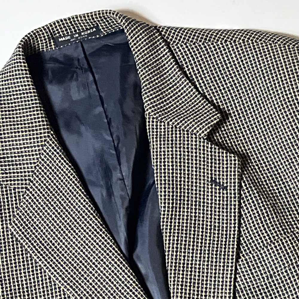 Alfani Blazer 100% Pure New Wool Blazer Size 42L Navy‎ Beige Textured Sport Coat
